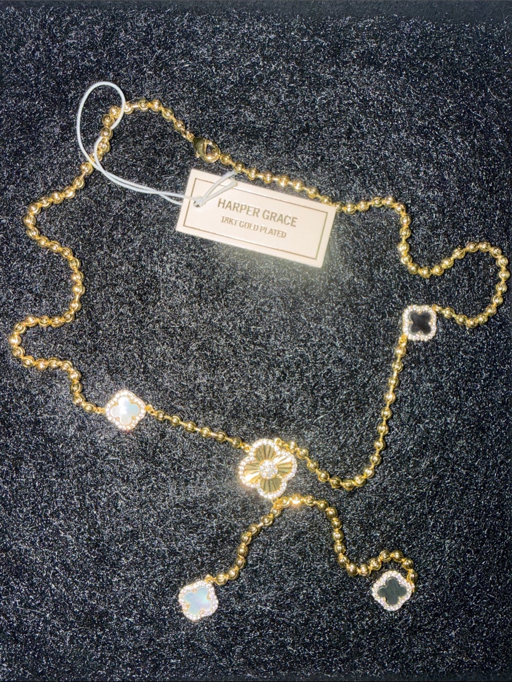 Harper Gold Floral Lariat Necklace with Mother-of-Pearl Accents